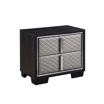 ACME Nicola Silver Synthetic Leather & Black Nightstand Model BD01428