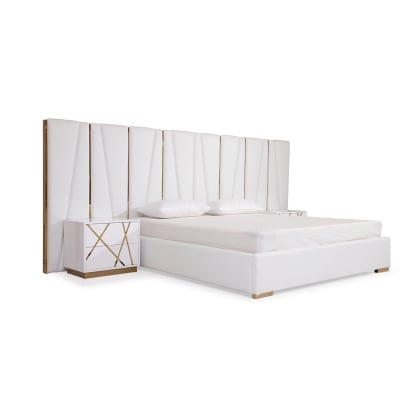 LA Furniture Queen Nixa Modern White Bonded Leather & Gold Bed VGVCBD1909-WHT-Q Contemporary Style by Vig Furnitrue Number 78247 Catch Home Goods