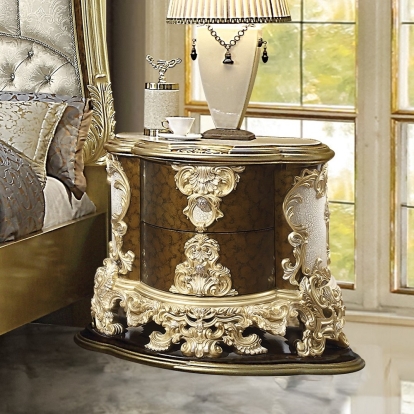 ACME Desiderius Antique Gold & Hand Paint Brown Nightstand Model BD20003