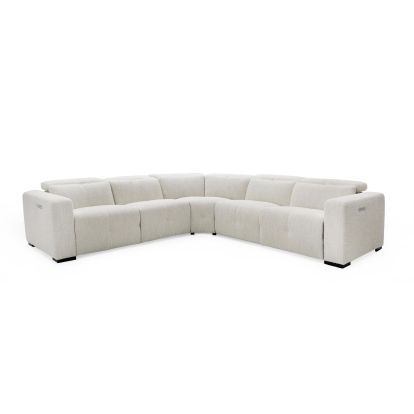 Divani Casa Beck- Contemporary White Fabric Sectional Sofa with 3 Recliners White Sectional Sofa 80410 VGKK-KM338H-W