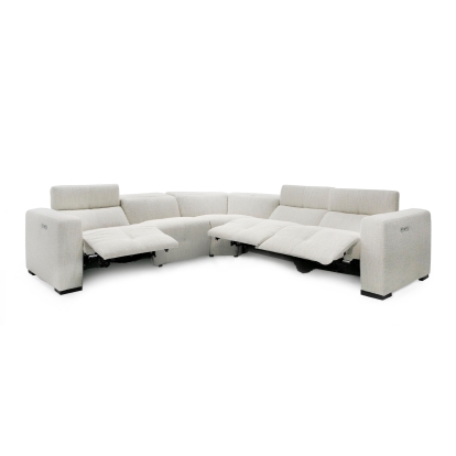 Divani Casa Beck- Contemporary White Fabric Sectional Sofa with 3 Recliners White Sectional Sofa 80410 VGKK-KM338H-W