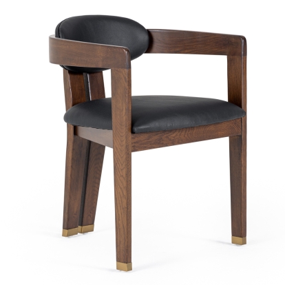 Modrest Belton Modern Black Vegan Leather + Brown Oak Dining Chair Black Dining Chair 81814 VGMY-2918-BLK