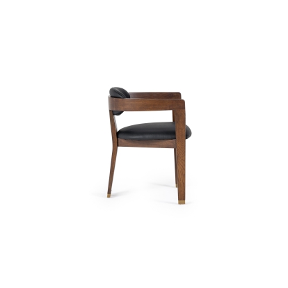 Modrest Belton Modern Black Vegan Leather + Brown Oak Dining Chair Black Dining Chair 81814 VGMY-2918-BLK