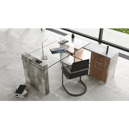 Nova Domus Boston Modern Glass & Faux Concrete Reversible Desk Grey Office Desk 73765|76552A VGANBOSTON