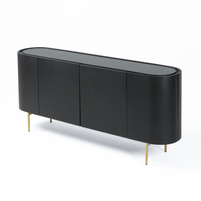 Modrest Bowie Mid-Century Modern Black Oak + Brass Buffet Black Buffet 81000 VGDWJ9941