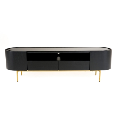 Modrest Bowie Mid-Century Modern Black Oak + Brass TV Stand Black TV Stand 81001 VGDWJ9942