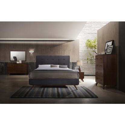 LA Furniture Addison Mid-Century Modern Grey Fabric & Walnut Bed VGMABR-38-BED Contemporary Style by Vig Furnitrue Number 78262|78263 Catch Home Goods