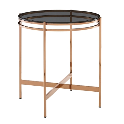 Modrest Bradford Modern Smoked Glass & Rosegold Small End Table Black End Table 78010 VGEWCT1011-1AA-ET