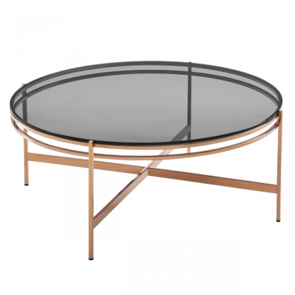 Modrest Bradford Modern Smoked Glass & Rosegold Coffee Table Gold Coffee Table 78417 VGEWCT1011-3AA-CT
