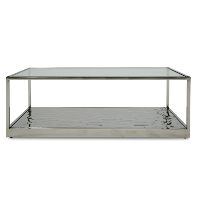 Modrest Braxton Contemporary Clear Wave Glass Coffee Table Silver Coffee Table 81013 VGGMCT-1676-CT