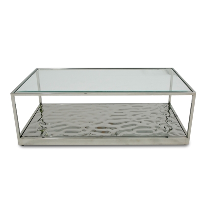 Modrest Braxton Contemporary Clear Wave Glass Coffee Table Silver Coffee Table 81013 VGGMCT-1676-CT