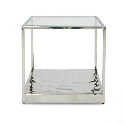Modrest Braxton Contemporary Clear Wave Glass End Table Silver End Table 81015 VGGMET-1676-ET