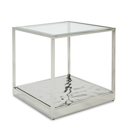 Modrest Braxton Contemporary Clear Wave Glass End Table Silver End Table 81015 VGGMET-1676-ET