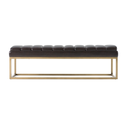 Modrest Bridger Modern Black Vegan Leather + Brass Dining Bench Black Bench 82744 VGGA-8667BE-BLK