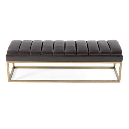 Modrest Bridger Modern Black Vegan Leather + Brass Dining Bench Black Bench 82744 VGGA-8667BE-BLK