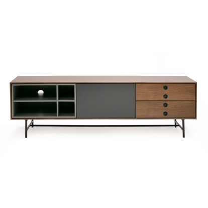 Modrest Bronson Mid-Century Modern Walnut & Grey TV Stand Walnut TV Stand 75435 VGMABH-582