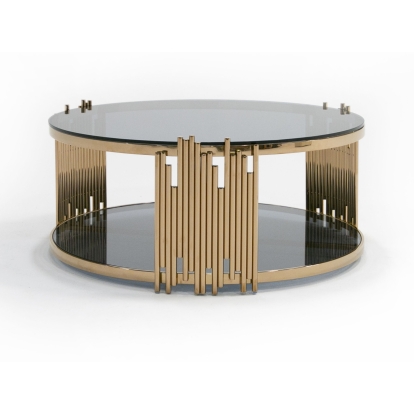 Modrest Bryce Modern Smoked Glass & Rosegold Round Coffee Table Other Coffee Table 75104 VGVCCT8970