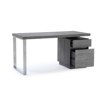 Modrest Carson Modern Grey Elm & Stainless Steel Office Desk Grey Office Desk 74843 VGVCBT-002-GRY