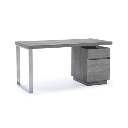 Modrest Carson Modern Grey Elm & Stainless Steel Office Desk Grey Office Desk 74843 VGVCBT-002-GRY