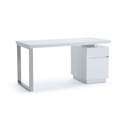 Modrest Carson Modern White & Stainless Steel Office Desk White Office Desk 74844 VGVCBT-002-WHT