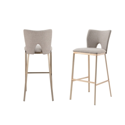 Modrest Burton Glam Greige Fabric + Brass Bar Stool (Set of 2) Grey Bar Stool 79514Z VGGAGA-6527CH-BS