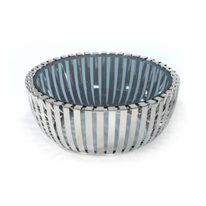 Modrest Cage Modern Stainless Steel Round Coffee Table with Glass Top Silver Coffee Table 16310A VGVCCT120901