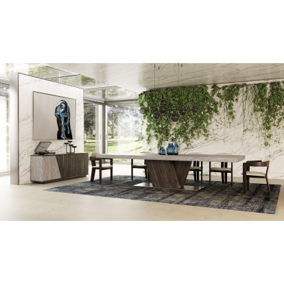 Nova Domus Cairo Italian Modern Faux Marble & Pecan Elm Extendable Dining Table Walnut Dining Table 79953 VGACCAIRO-TBL