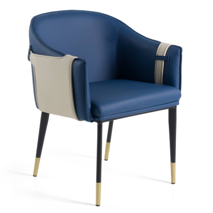 Modrest Calderon Blue & Beige Vegan Leather Dining Chair Blue Dining Chair 78528 VGVCB065-BLU-DC