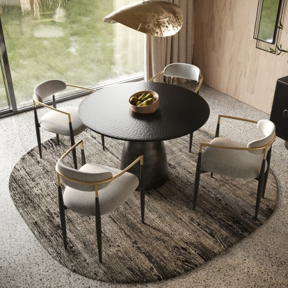 Modrest Calexico Contemporary Black Wave Glass Round Dining Table Black Dining Table 81010 VGGMDT-1717