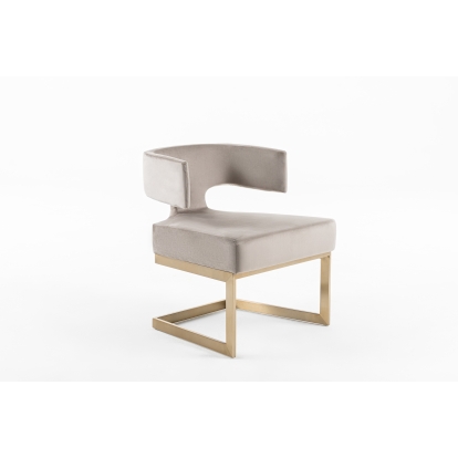 Modrest Calvo Modern Off-White Velvet & Brass Dining Chair Off-White Dining Chair 75107 VGVCB897A-OWHT