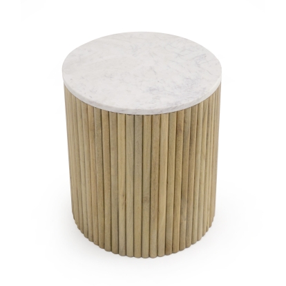 Modrest Cambridge White Marble & Mango Round End Table White End Table 80530 VGEDRID104009-ET