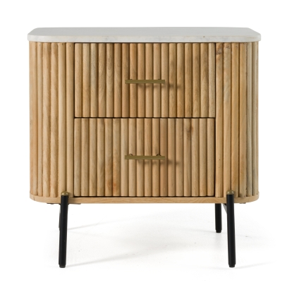 Modrest Cambridge White Marble & Mango 2 Drawer Nightstand Oak Nightstand 82266 VGED-RID104711