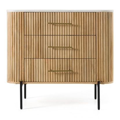 Modrest Cambridge White Marble & Mango 3 Drawer Dresser Oak Dresser 82267 VGED-RID108312