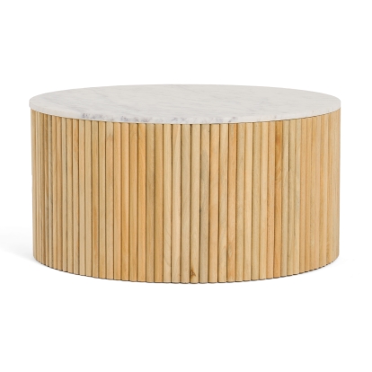 Modrest Cambridge White Marble & Mango Round Coffee Table White Coffee Table 80529 VGEDRID108008-CT