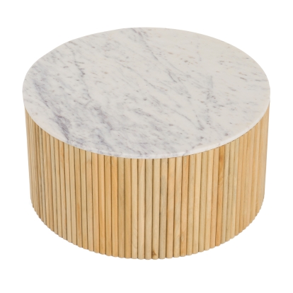 Modrest Cambridge White Marble & Mango Round Coffee Table White Coffee Table 80529 VGEDRID108008-CT