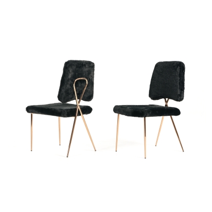 Candace Modern Black Faux Fur Dining Chair (Set of 2) Black Dining Chair 73560Z VGVCB815-BLK