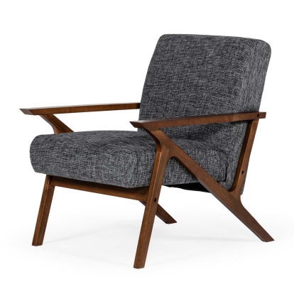 Modrest Candea Mid-Century Walnut and Grey Accent Chair Walnut Lounge Chair 76950 VGMAMI-997-CHR