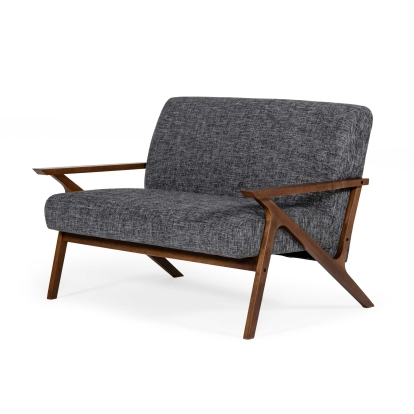 Modrest Candea Mid-Century Walnut and Grey Compact Loveseat Walnut Loveseat 76951 VGMAMI-997-LVST