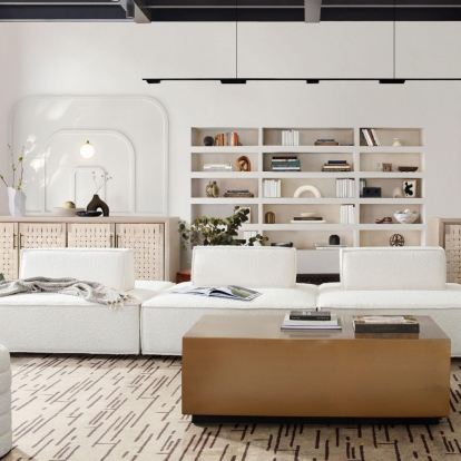 Diamond Sofa CARALGIV3PC Cara 3 Pc Modular Sectional Sofa Moveable Backrest Ivory Boucle Fabric