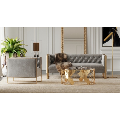 Divani Casa Carlos Modern Grey Velvet & Gold Sofa Grey Sofa 75328 VGRH-SF-311-T-GRY