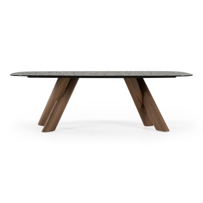 LA Furniture Carnaby Modern Dark Grey Glass + Walnut Dining Table VGRY-RY-1338 Contemporary Style by Vig Furnitrue Number 85904 Catch Home Goods