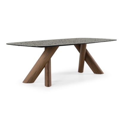 LA Furniture Carnaby Modern Dark Grey Glass + Walnut Dining Table VGRY-RY-1338 Contemporary Style by Vig Furnitrue Number 85904 Catch Home Goods