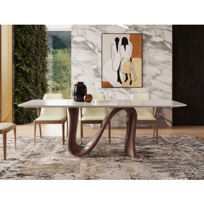 Modrest Carrizo Contemporary Walnut + Marble Dining Table Cream Dining Table 79227 VGCSDT-18017-CRM-DT