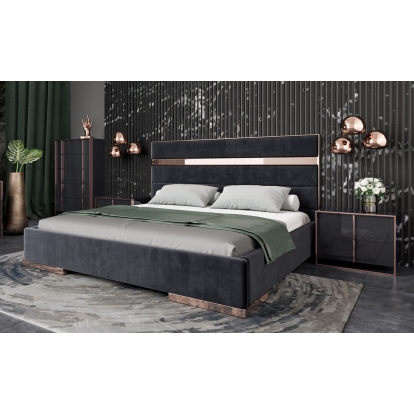 Nova Domus Cartier Modern Black Velvet & Rosegold Bed Black Bed 72098|71987A|77848 VGVCBD-A002