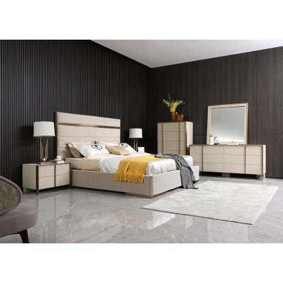 LA Furniture Cartier Modern Beige Shagreen and Brushed Brass Nightstand VGVC-J-A002-N Contemporary Style by Vig Furnitrue Number 80138 Catch Home Goods