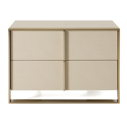 Nova Domus Cartier Modern Beige Shagreen and Brushed Brass Nightstand Beige Nightstand 80138 VGVC-J-A002-N