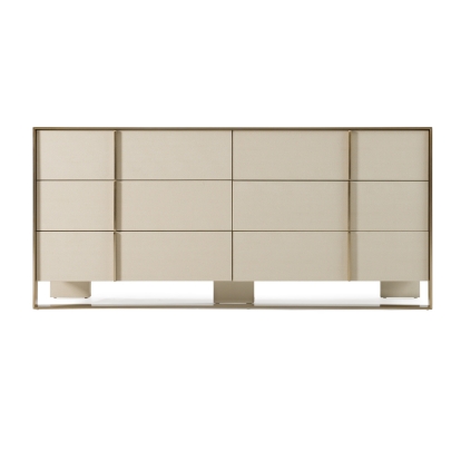 Nova Domus Cartier Modern Beige Shagreen and Brushed Brass Dresser Beige Dresser 80139 VGVC-J-A002-M