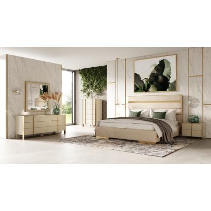 Modrest Cartier Modern Beige Velvet + Brushed Brass 4-Piece Bedroom Set Beige Bedroom Set 85638|85639|85640 VGVCBD-A-002-BGE-BED-4PC-SET