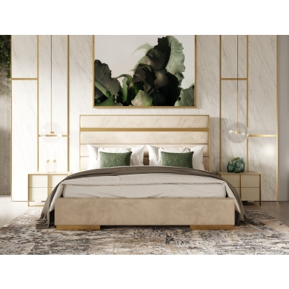 Modrest Cartier Modern Beige Velvet + Brushed Brass 4-Piece Bedroom Set Beige Bedroom Set 85638|85639|85640 VGVCBD-A-002-BGE-BED-4PC-SET