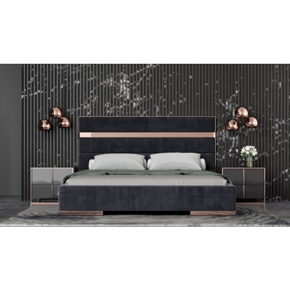 Nova Domus Cartier Modern Black + Rose Gold Bed + Nightstands Black Bedroom Set 79287|79288|79289 VGVCBD-A002-BLK-BED-2NS-SET